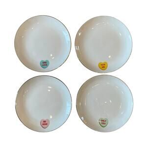 Medici Valentine Conversation Heart Appetizer Plates 6in Ceramic Set of 4 NEW